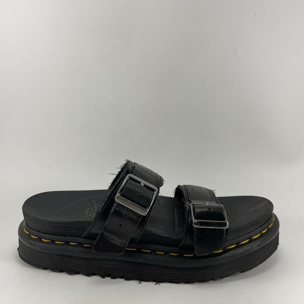 Dr. Martens Myles Womens Size 7 Black Leather Double Strap Platform Slides